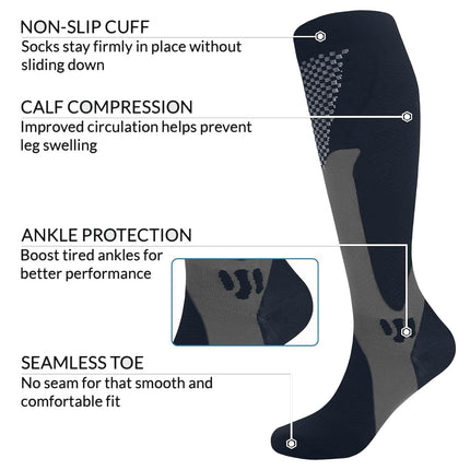 Compression socks (3 pairs) for men circulation 20-30mmHg medical compression stockings women breastfeeding (black, XXL)