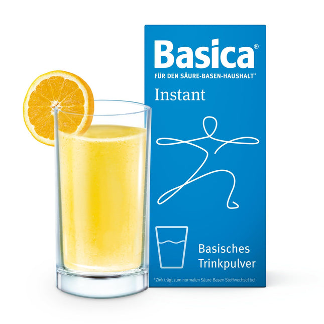 Basica® Instant Base Powder with a fruity orange flavor for dissolving in water | for a normal acid-base balance | vegan | lactose-free | various alkaline minerals | 300 grams
