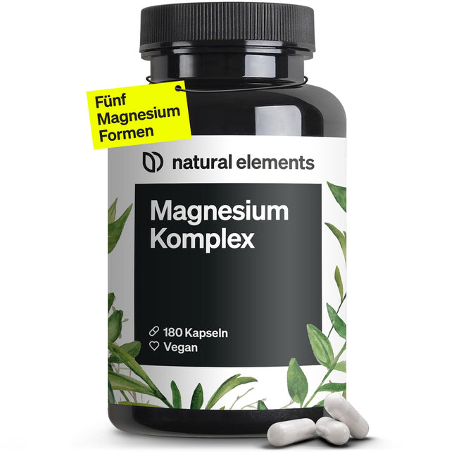 Magnesium Complex - Premium: Made from 5 high-quality compounds - 400mg elemental magnesium per daily dose - Laboratory-tested, vegan, high-dose
