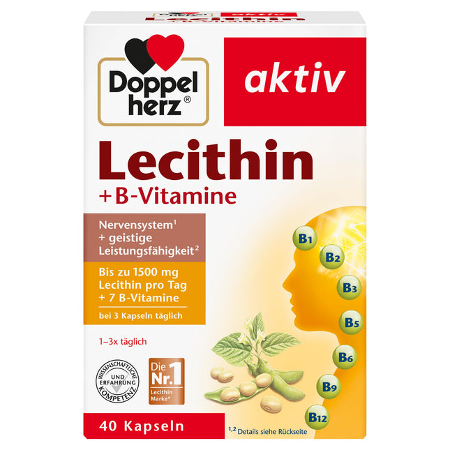 Doppelherz Lecithin – Food supplement with vitamins B1, B2 and B6 to contribute to the normal function of the nervous system – 1 x 40 capsules