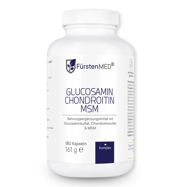 FürstenMED® Glucosamine Chondroitin MSM High Dose + Vitamin C, 180 Capsules as a 4-component complex with Glucosamine, Laboratory Tested &amp; Without Unwanted Additives