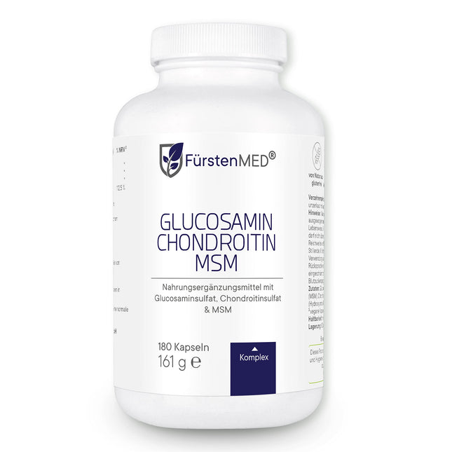 FürstenMED® Glucosamine Chondroitin MSM High Dose + Vitamin C, 180 Capsules as a 4-component complex with Glucosamine, Laboratory Tested &amp; Without Unwanted Additives