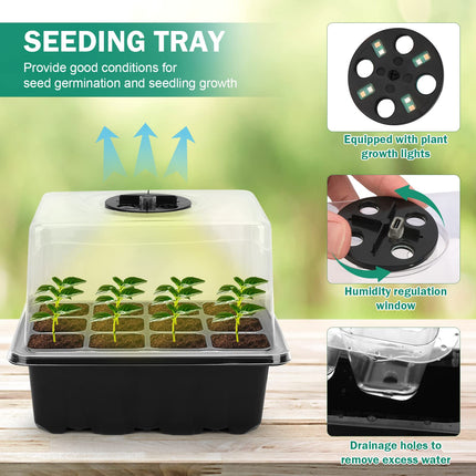 RIOGOO 6-Pack Seed Starter Tray with Grow Light, Timing Seed Starter Kit with Adjustable Brightness and Humidity, Greenhouse Germination Kit (12 x 6.72 Cells)