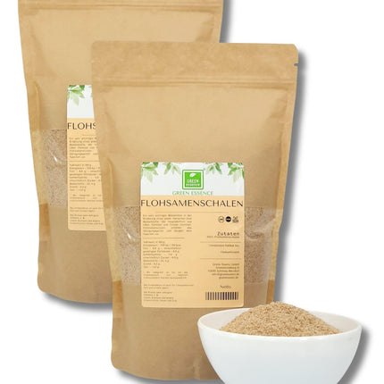Psyllium husks 1 kg (2 x 500g) - natural fiber from Green Essence - ground psyllium husks - vegan - low carb - high in fiber - no additives - substitute for flour in the keto diet