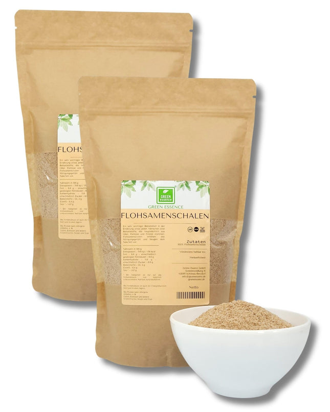 Psyllium husks 1 kg (2 x 500g) - natural fiber from Green Essence - ground psyllium husks - vegan - low carb - high in fiber - no additives - substitute for flour in the keto diet