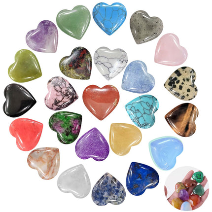 DALAETUS 24 Pieces Heart Stone, Healing Crystal Gemstones for Lovers, Love Heart Natural Colorful Crystals Stones for Meditation, Chakra, Reiki, Energy Balancing, Valentine's Day
