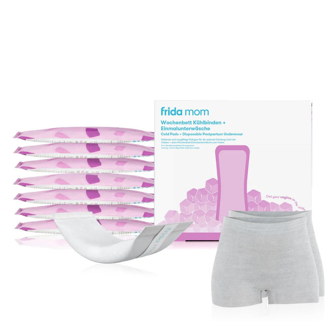 Frida Mom Postpartum Cooling Pads + Disposable Underwear, 8 Cooling Pads + 2 Disposable Underpants (opaque, stretchy), One Size