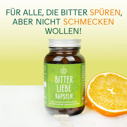 BitterLiebe® Bitter Substances Capsules 90 pcs. - Bitter herbs, milk thistle, dandelion, artichoke high dosage - Bitter drops in capsule form - Recipe according to Hildegard von Bingen