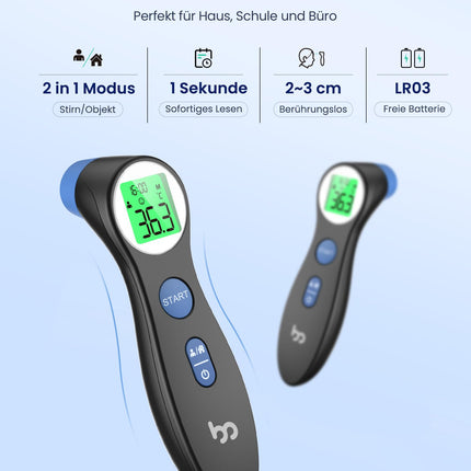 Fever thermometer for babies, children and adults, contactless forehead thermometer infrared thermometer with instant accurate reading, fever alarm, black