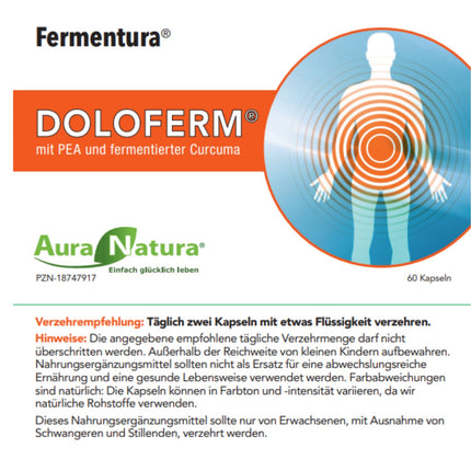 Aura Natura Fermentura Doloferm - with PEA (palmitoylethanolamide), PQQ, MSM, rosehip extract, and fermented turmeric | Supports the well-being of muscles, joints, and back | 60 capsules