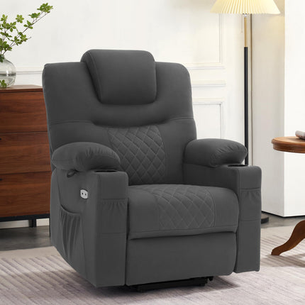 M MCombo TV chair with electric stand-up aid, 2 motors, backrest and legrest separately adjustable, one button to reset, massage chair with heat function 7565 (microfiber, dark gray)
