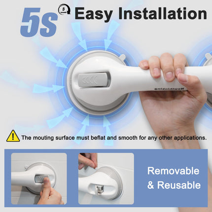 Newthinking Shower Grab Bar with Suction Cup 30CM, Shower Grab Bar Without Drilling, Bathtub Grab Bar Bathroom Walking Aid for Seniors Bathroom, 2 Pieces