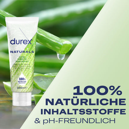 Durex Naturals Extra Sensitive Lubricant – 100% natural lubricant with aloe vera extract – dermatologically tested &amp; pH-friendly – ​​100 ml (1 x 100 ml)