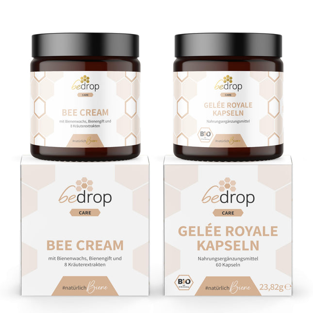 bedrop Wellness Set | Bee Cream (Bee Venom Ointment) 100g + Royal Jelly Capsules 60 Capsules, rich in biotin, folic acid &amp; more