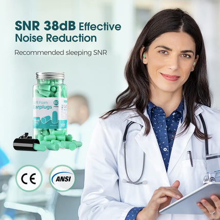 Sleeping Earplugs 38 dB Highest SNR 60 Pairs, Upgraded Super Soft Foam Plugs, One Size, Soft Earplugs for Sleeping, Snoring, Studying, Traveling, Concerts, Loud Noises