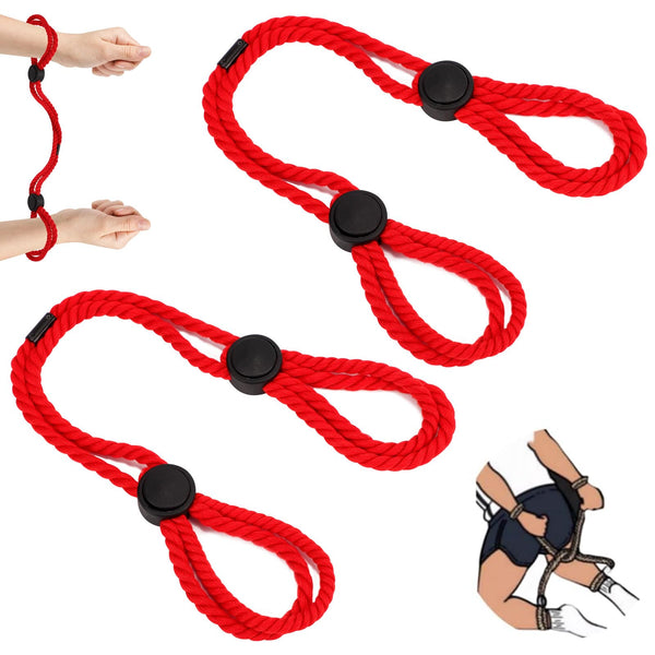 2 Bondage Rope Set for Wrists and Ankles, Adjustable BDSM Restraints and Bondage Rope, BDSM Restraints Hand and Foot Handcuffs for Couples (Red)