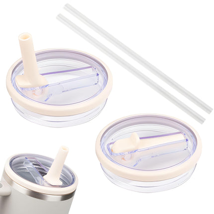 2 Pack Stanley Cup Lids Leak-Proof, Stanley Cup Lid Replacement for 40oz, Three Colors Stanley Cup Accessories with 2 Straws, Accessory Cover for Stanley Cup Closure (White)