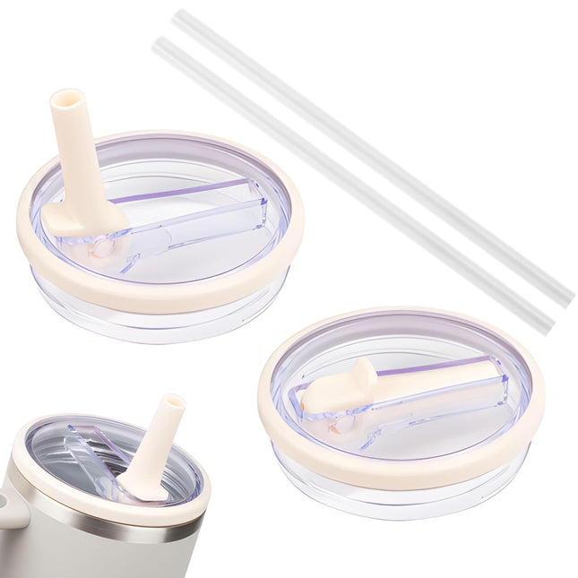 2 Pack Stanley Cup Lids Leak-Proof, Stanley Cup Lid Replacement for 40oz, Three Colors Stanley Cup Accessories with 2 Straws, Accessory Cover for Stanley Cup Closure (White)