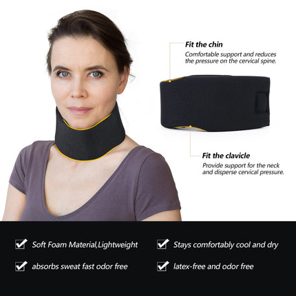 Cozyhealth Soft Foam Neck Support, Universal Cervical Collar, Adjustable Neck Support for Sleeping, Relieves Neck Pain and Spinal Pressure (Black, 3" Deep Collar, L)