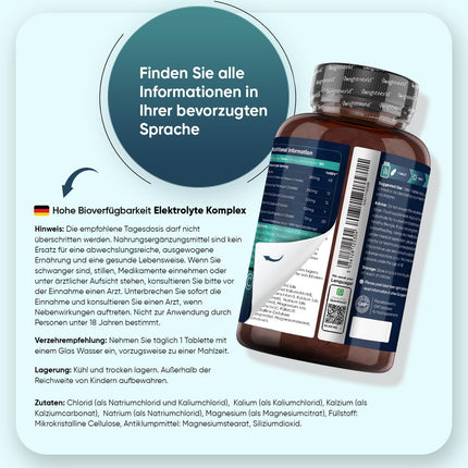 Electrolyte Tablets - 900mg per tablet - with magnesium, calcium, potassium, sodium &amp; chloride - 180 tablets - Electrolyte Tablets Complex - Vegan &amp; Gluten-Free - Non-GMO - By WeightWorld