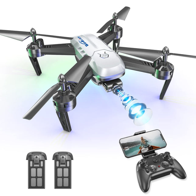 Wipkviey T6 drone with 1080p camera, RC quadcopter for beginners, WiFi FPV drone with 2 batteries, gravity sensor, flip mode, one-button takeoff/landing, one-button return, headless mode