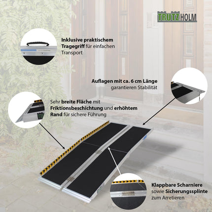 TRUTZHOLM wheelchair ramp foldable 183 cm load capacity 272 kg aluminum grey black coated access ramp