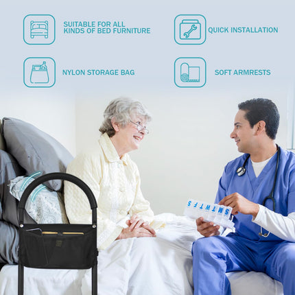 Kaucytue Safety Bed Rails Safe bed rails for older adults with storage bag and support legs bed rail fall protection, bed riser bed handle adjustable in height