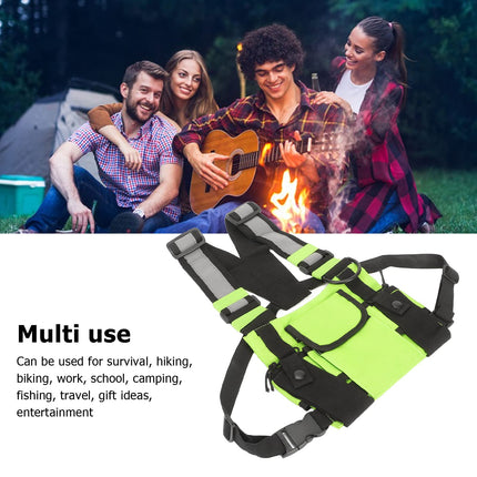 Universal Hands Radio Front Pocket, Walkie Talkies Radio Chest Strap with Adjustable Shoulder Straps for Survival, Hiking, Cycling, Work, Camping (Green)