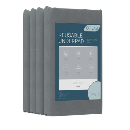 OFILAB | Washable Incontinence Pad 150 cm with Wings and 4 Layers | 2 Pieces | Absorbent 3L/m² | Waterproof and Reusable | For Seniors, Children | Available in 90 cm, 135 cm, and 150 cm