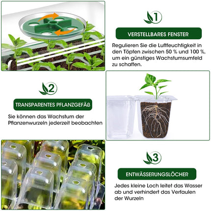 MYMULIKE Indoor Greenhouse Propagator, 10 Pack 120 Cells Mini Greenhouse Propagation Set Seedling Starter Trays Greenhouse Propagation Set Tray with Raised Lid and Ventilation for Seedling Plant