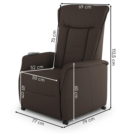 Raburg TV chair with stand-up aid, recliner chair with reclining function, electric with remote control, 2 motors, pocket spring core/comfort upholstery, up to 120 kg, leather/faux leather, Marie, dark brown