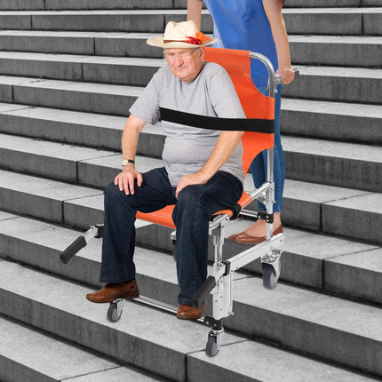Aluminum alloy stair chair, lightweight folding stair chair with quick release, evacuation chair for ambulance firefighters, up to 160 kg (orange)
