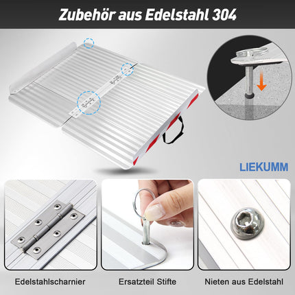 LIEKUMM wheelchair ramp 127 cm, 85 cm widened wheelchair ramp for stairs, 400 kg load capacity aluminum ramp for wheelchairs, steps, curbs, threshold ramp for electric wheelchairs, strollers