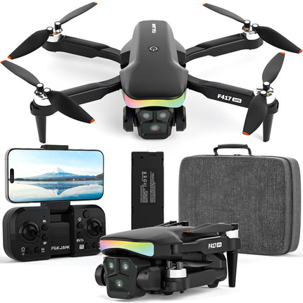 GPS Drone with 4k Camera for Adults Kids, RGB LED Light 90°Electric Adjust Lens, Professional GPS Drone 5GHz WiFi Live Video, RC FPV F417 Drone Auto Return, Follow Me, Handbag, under 250g