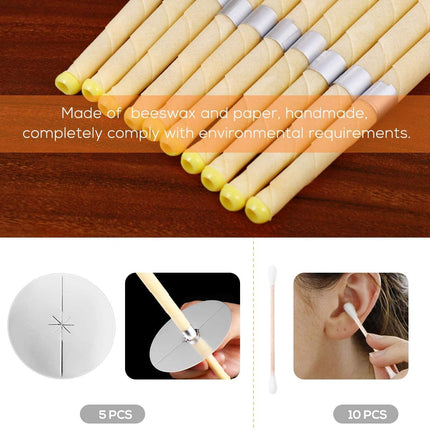 Natural ear candles beeswax candles, fragrance organic plant material, hollow cone candles 16 pieces, hollow cone candles with 8 protective discs