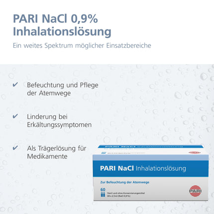 PARI saline solution for inhalation for children and adults – 60 ampoules of 2.5ml NaCl 0.9 inhalation solution – sterile and without preservatives
