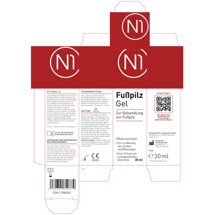 N1 Athlete's Foot Gel 30ml - Medical Device - Relieves Itching &amp; Protects Against Unpleasant Odors - Athlete's Foot Cream for Athlete's Foot Treatment with Active Ingredient Natilact - Powerful Remedy for Athlete's Foot