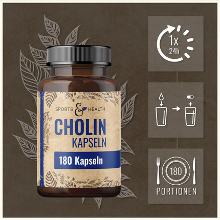 Choline Capsules - High Dose Choline Capsules - 180 High Dose Choline Capsules - Pure Choline Powder in Capsules - Choline