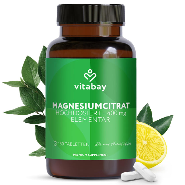 Vitabay Magnesium Citrate 2556mg High Dose - 180 Tablets Vegan &amp; Laboratory Tested - Magnesium Citrate - Contributes to normal energy metabolism and normal muscle function