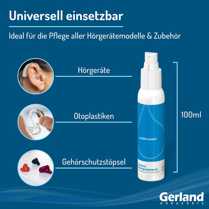 Gerland Cleaning Spray - For hearing aids, earmolds &amp; hearing protection - With atomizer - For gentle, thorough cleaning - 100 ml
