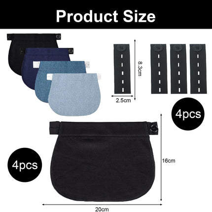 4 pieces trouser extenders for pregnancy, trouser extenders, trouser extenders for pregnant women, trouser waistband extenders come with 1 black trouser button extender (black, blue, light blue, dark blue).