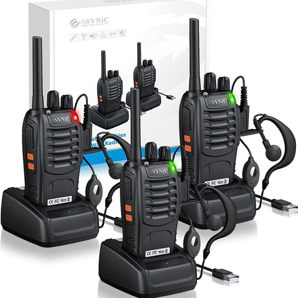 eSynic Professional Walkie Talkies for Adults, Rechargeable, 16 Channels, VOX, with Headphones and LED Lights, Perfect for Kids Ages 5 and Up, Outdoor Activities
