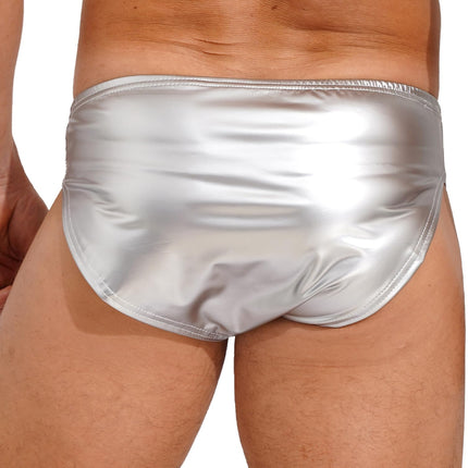 winying briefs men's patent leather sexy wetlook underpants underwear men bikini briefs panties lingerie strings thongs latex lingerie silver L