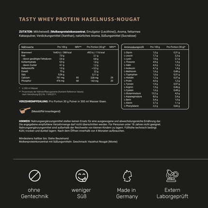 Whey Protein Powder [Nut Nougat] - High Protein Protein Powder Shake - Protein Powder Whey Protein Shake with 22g of Protein per Serving - Protein Shake with BCAA &amp; EAA (1000g) Wehle Sports®
