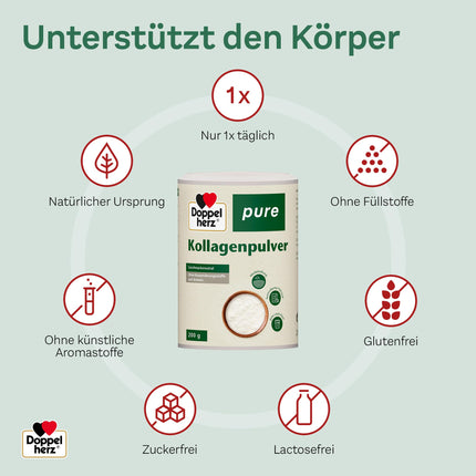 Doppelherz pure collagen powder - tasteless - easily soluble - no preservatives or flavorings - controlled raw material from pasture-fed farming - 200 g