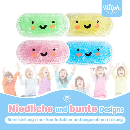 Hilph Children's Cooling Pads with Non-Toxic Gel, 13.5 x 6.3 cm Non-Toxic Small Ice Packs for Children with Fever, Bumps, Bruises, Toothache or Headache, Cold and Warm Compress - 4 Pack