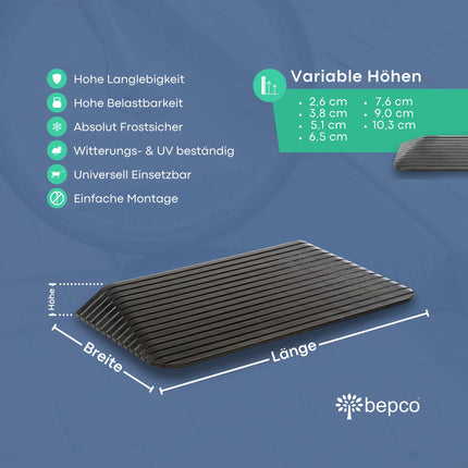 Bepco wheelchair ramp - door edge ramp - threshold ramp - rubber curb ramp - access ramp - door threshold ramp (10.3 x 90 x 61 cm)