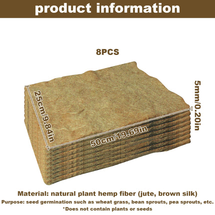NASSMOSSE Micro Greens Planting Mat, 8 Hemp Mats for Growing Microgreens, 25.4 x 50.8 cm, Microgreens Grow Kit, Organic Seed Sprouting Growth Mat, Jute Mat, for Seed Starter Trays