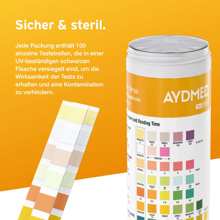 100 x Aydmed Urinalysis Test Strips 10 Parameter Urine Test Strips for Leukocytes, Nitrite, Urobilinogen, Protein, pH, Blood, Specific Gravity, Ketone, Bilirubin and Glucose
