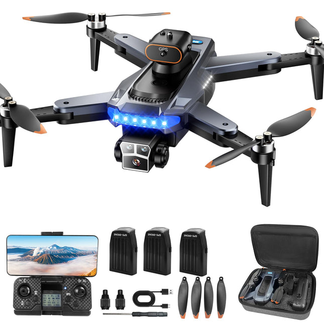 HYTOBP P17 GPS Drone with 4K Camera for Adults, Drone 4K GPS with Brushless Motor, 3 Batteries, 5G WiFi Transmission, FPV RC Drones with 3 Cameras, Follow Me, Automatic Return, Under 249g